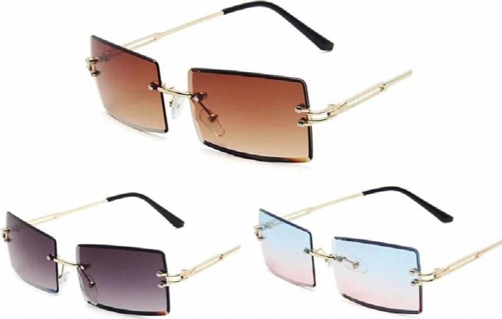 Rimless Rectangular Colored Retro Transparent Sunglasses