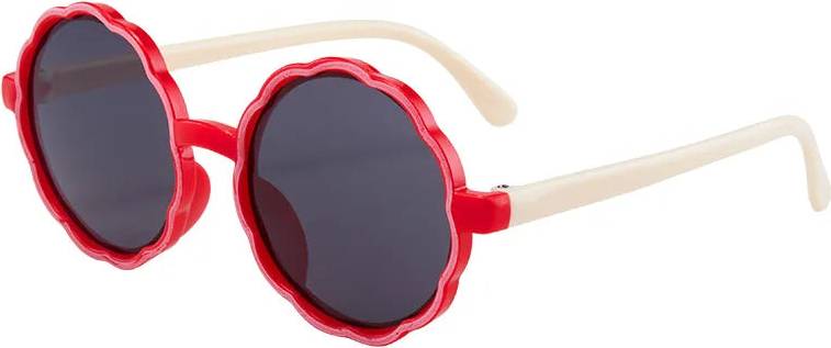 Cute Round Frame Wave Sunglasses - Red Frame Rice White Leg