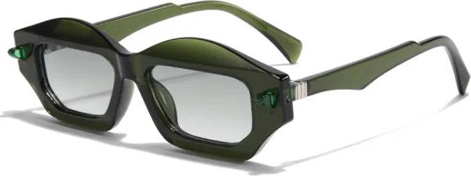 Retro Color Block PC Polygon Full Frame Sunglasses - Green