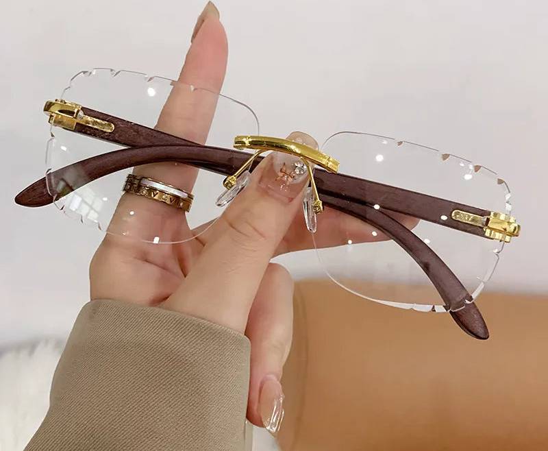 Simple Style Solid Color Ac Square Frameless Sunglasses - Gold Frame Transparent