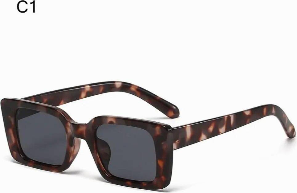 UV400 Small Frame Leopard Rectangular Sunglasses