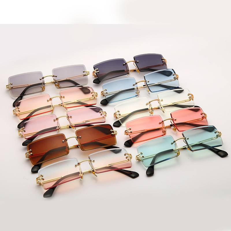 Female Explosive Square Small Rimless Sunglasses - Metal