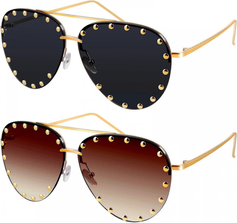 Rimless Oversized Studded Sunglasses Gradient Lens Rivet