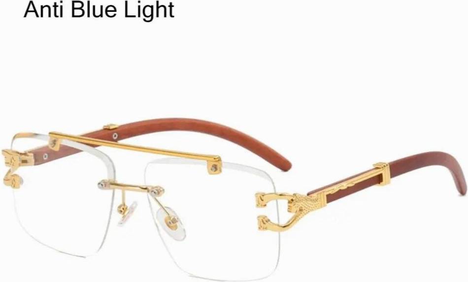 Fishing Rimless Square Sunglasses Metal Wood