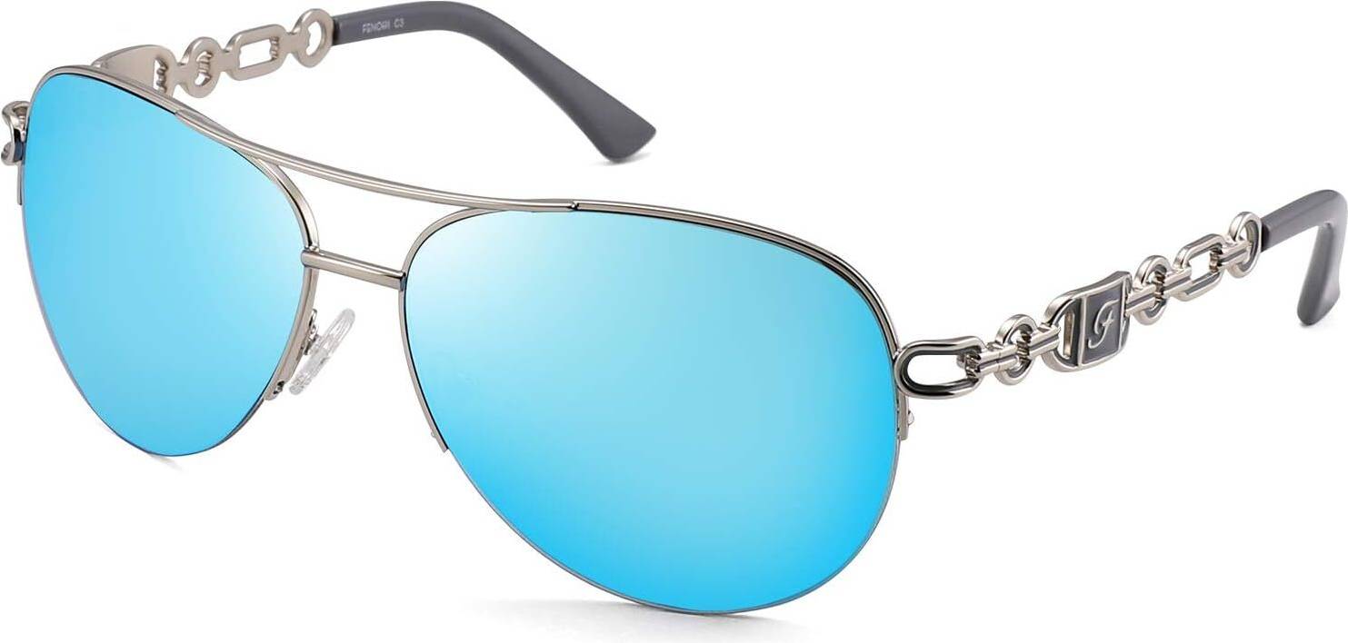 Mirrored Lens Chain Arms Half Rim Metal Frame