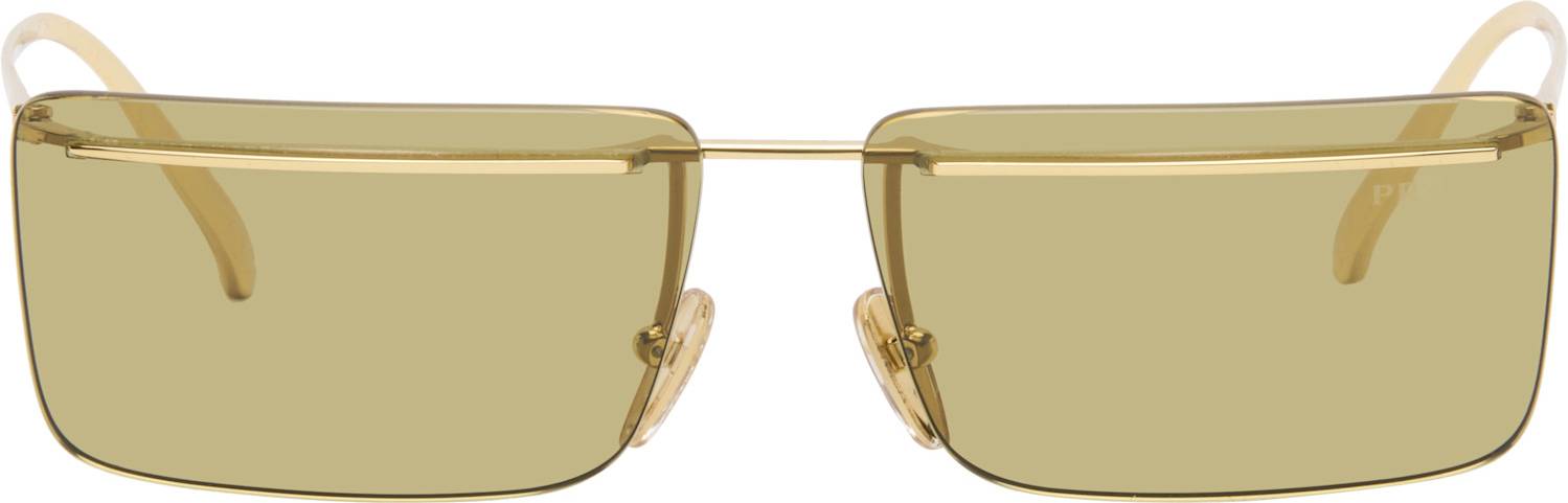 Prada Gold Rimless Metal Rectangle Sunglasses