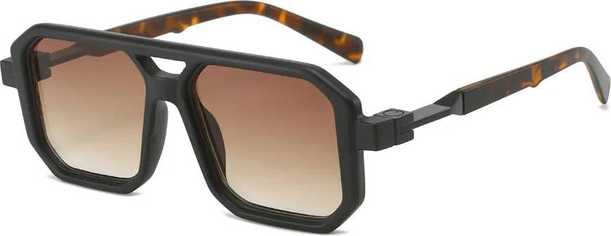 Retro Color Block PC Square Full Frame Sunglasses - Matte Black