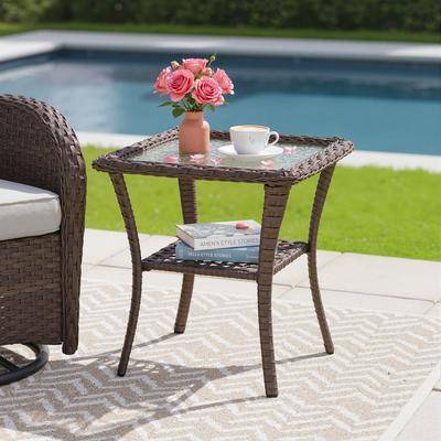 Outdoor patio side tables Patio Side Table - Rattan & Steel Outdoor Side Table