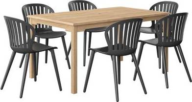 7 pc patio sets 7-Pc Rectangular Outdoor Teak Gray Patio Dining Set
