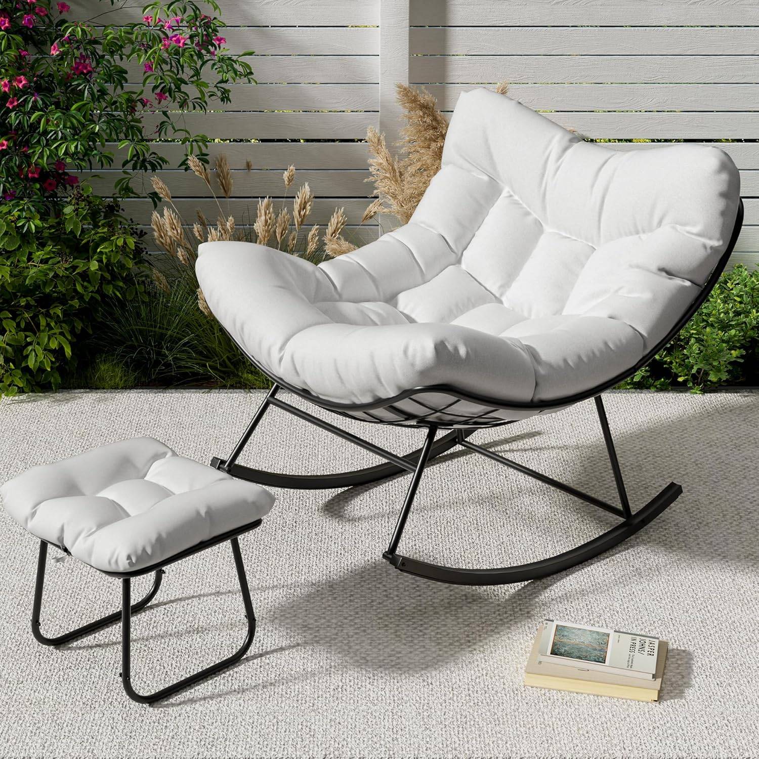 Papasan Garvee Oversized Papasan Rocking Chair with Footrest