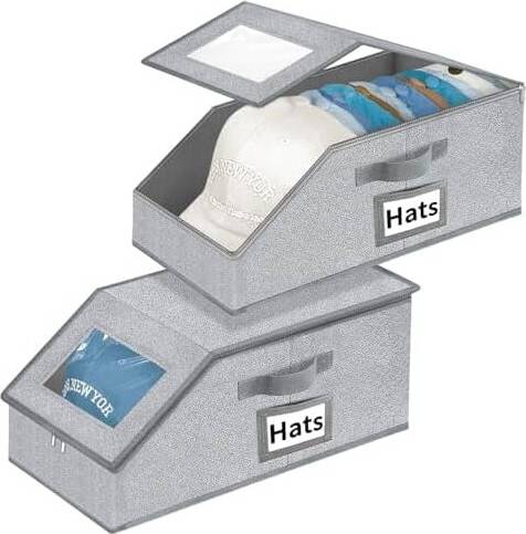 Stackable Baseball Cap Organizer Box with Clear Lid Storage Box