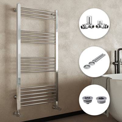 Bubly Chrome Straight Heated Towel Rail Radiator Kit