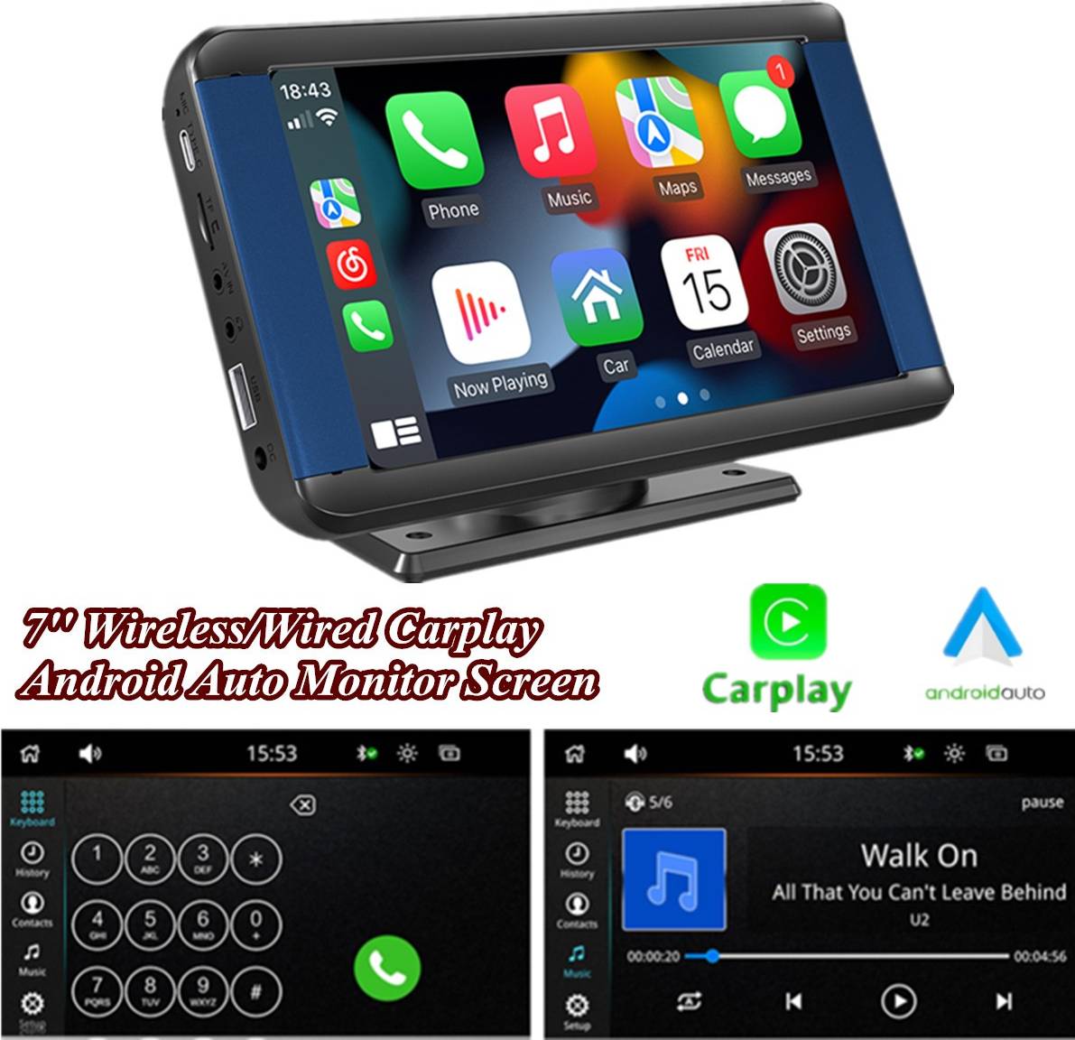 Portable monitor touch 7 Inch Portable Car Wireless Carplay Android Auto Touch Screen Monitor