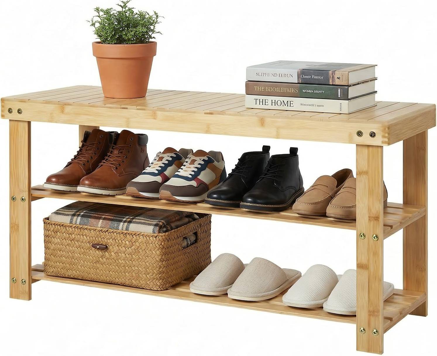 3 tier shoe bench Garvee 3 Tier Bamboo Bench Shoe Rack