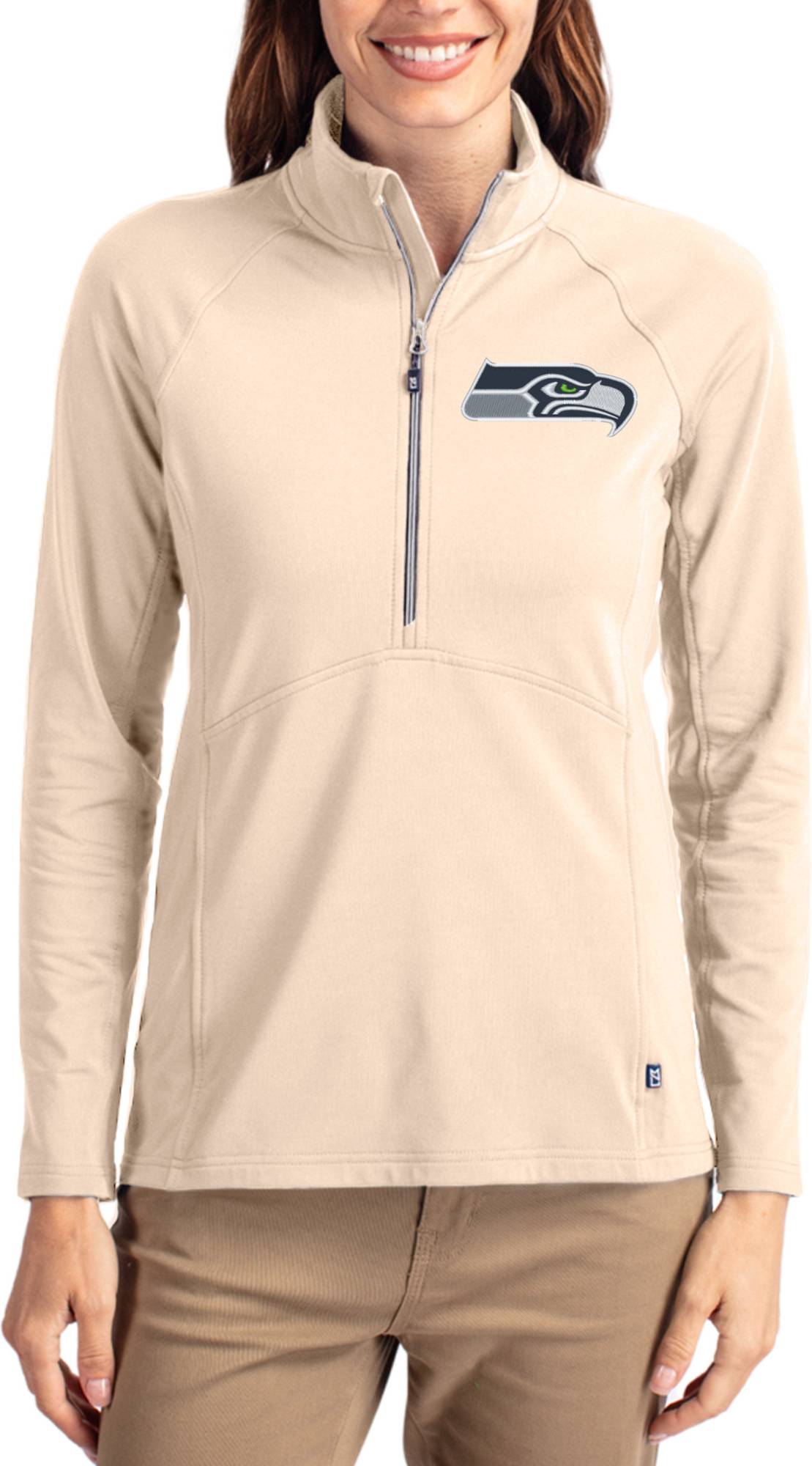 Cutter & Buck Tan Seattle Seahawks Adapt Eco Knit Stretch Raglan Pullover