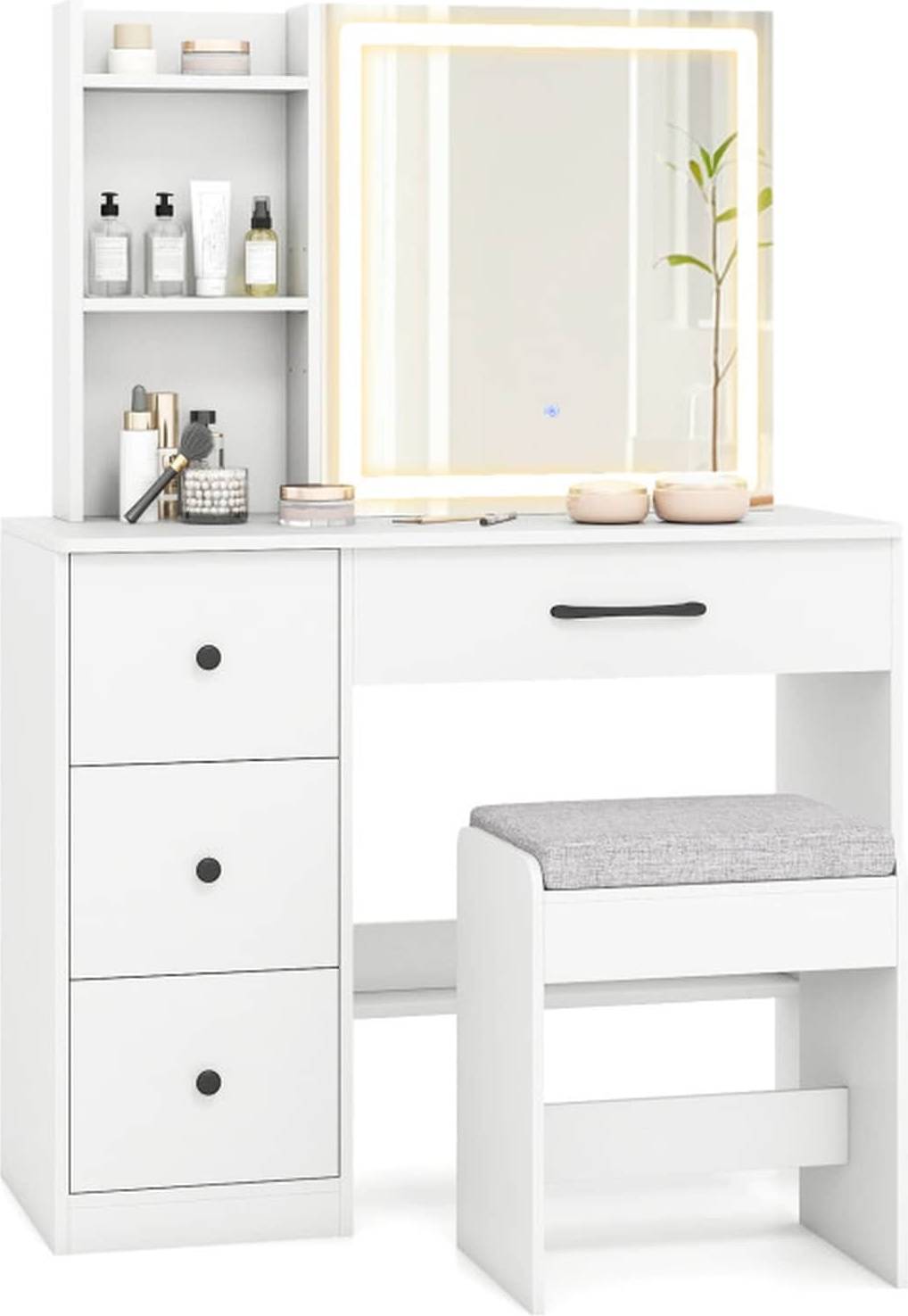Vanity set with lights Sugift Vanity Desk Set 3-Color LED Lights Dressing Table