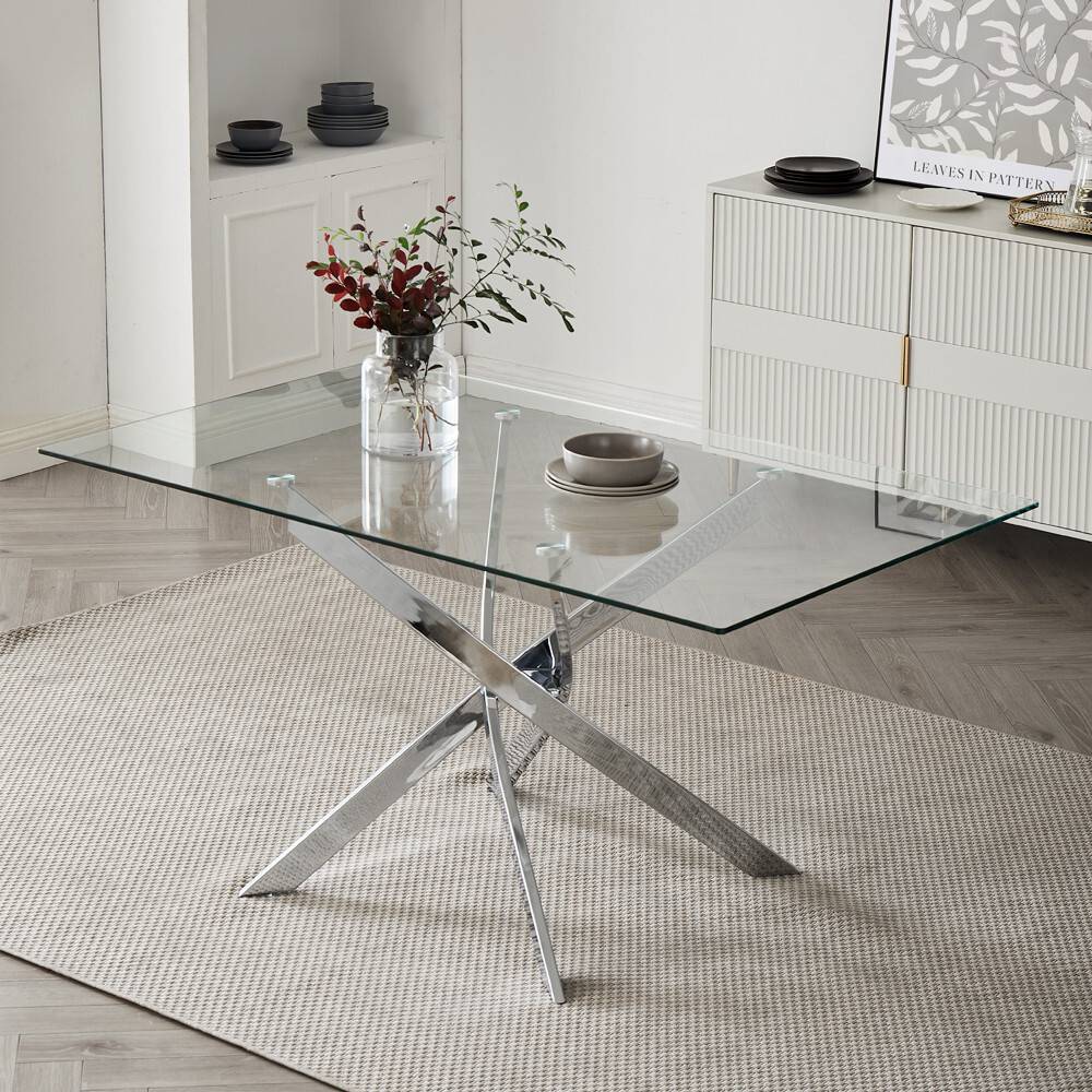 HOME DETAIL Modern Clear Glass Rectangular Dining Table