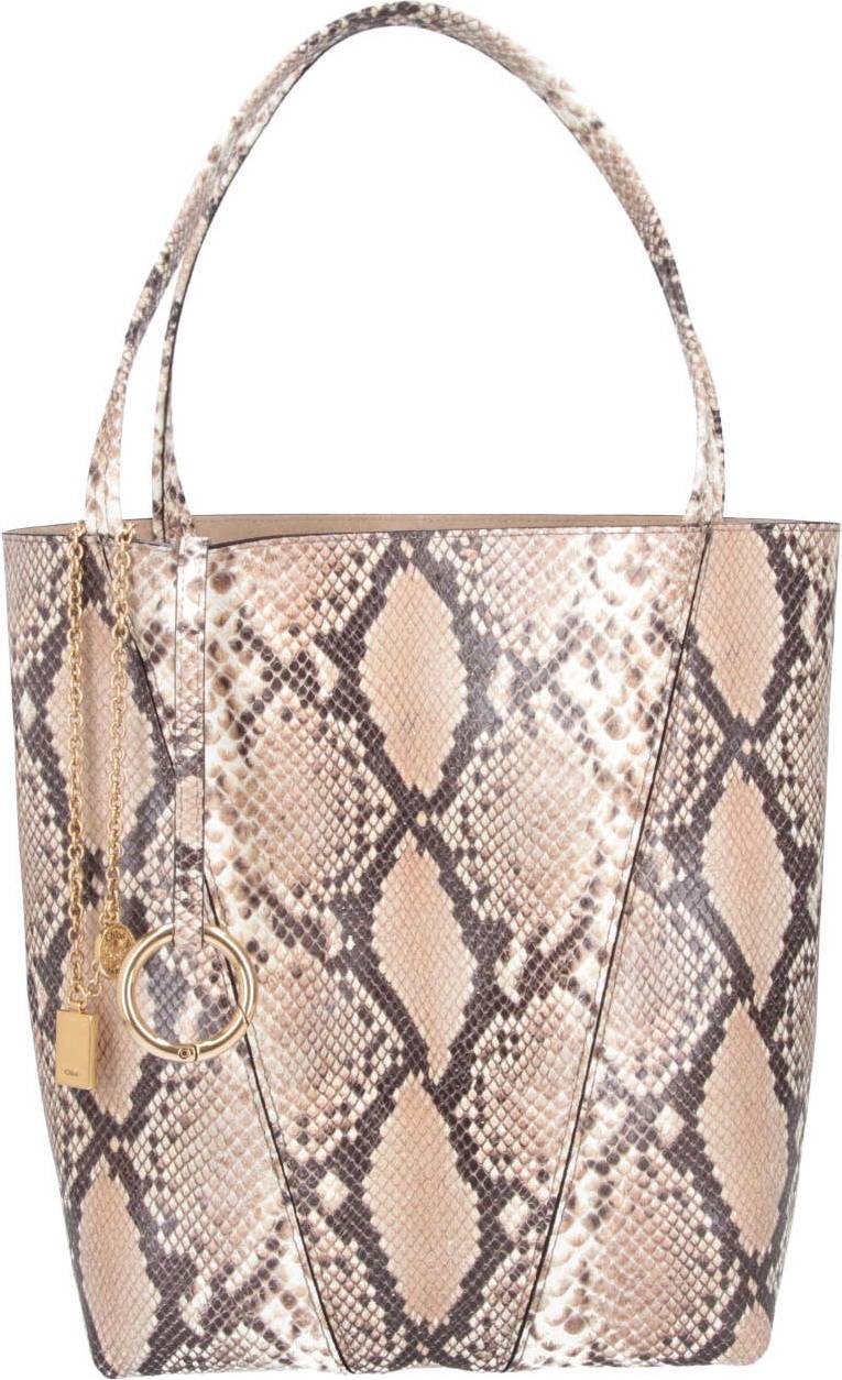Chloé Large Spin Tote Bag Python-Effect Leather - Beige