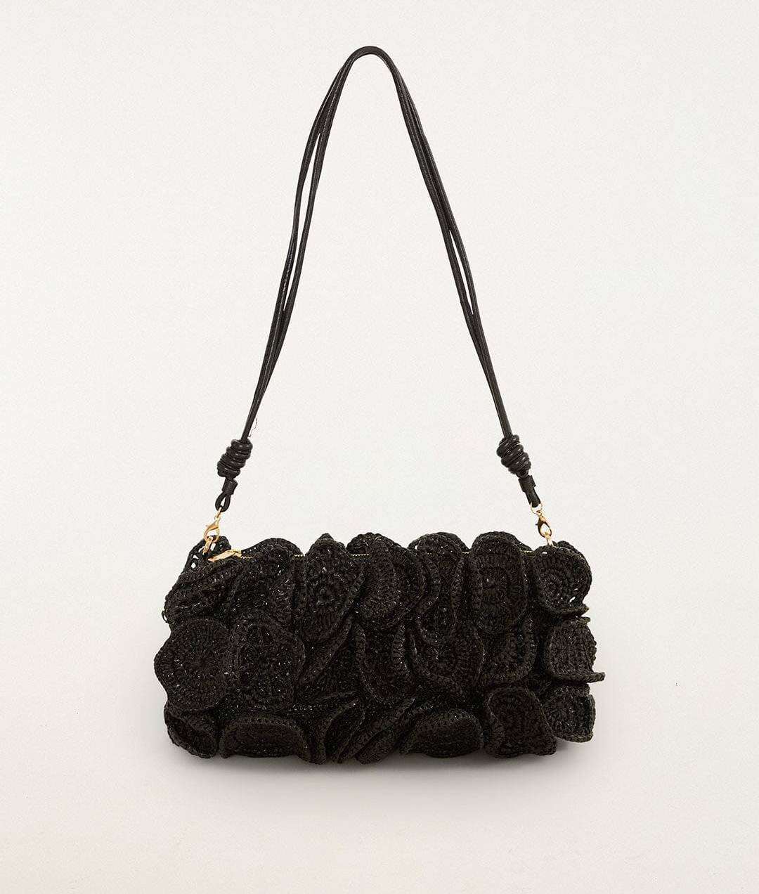 Farm Rio Raffia Flower Clutch - Black