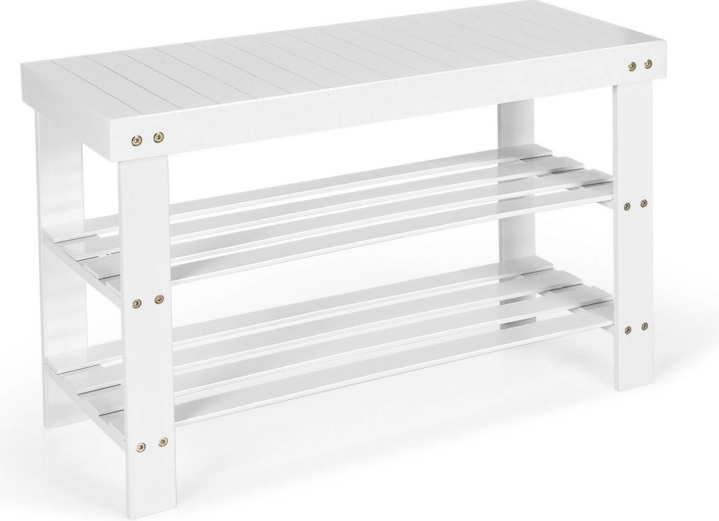 3 tier shoe bench SlickBlue 3 Tier Bamboo Storage Bench Shoe Rack