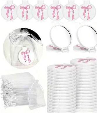 Shein Rosa Rosettdekor Mini Fickspeglar Set Rund Sminkspegel - Rosa Rosett