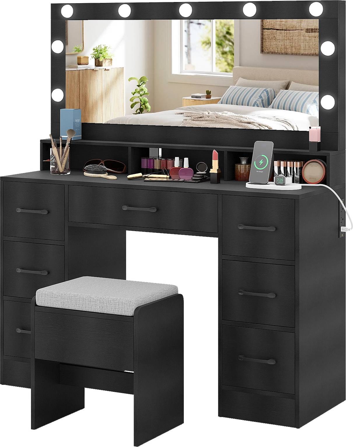 Large makeup vanity SlickBlue LED Vanity Desk Large Drawer Dressing Table