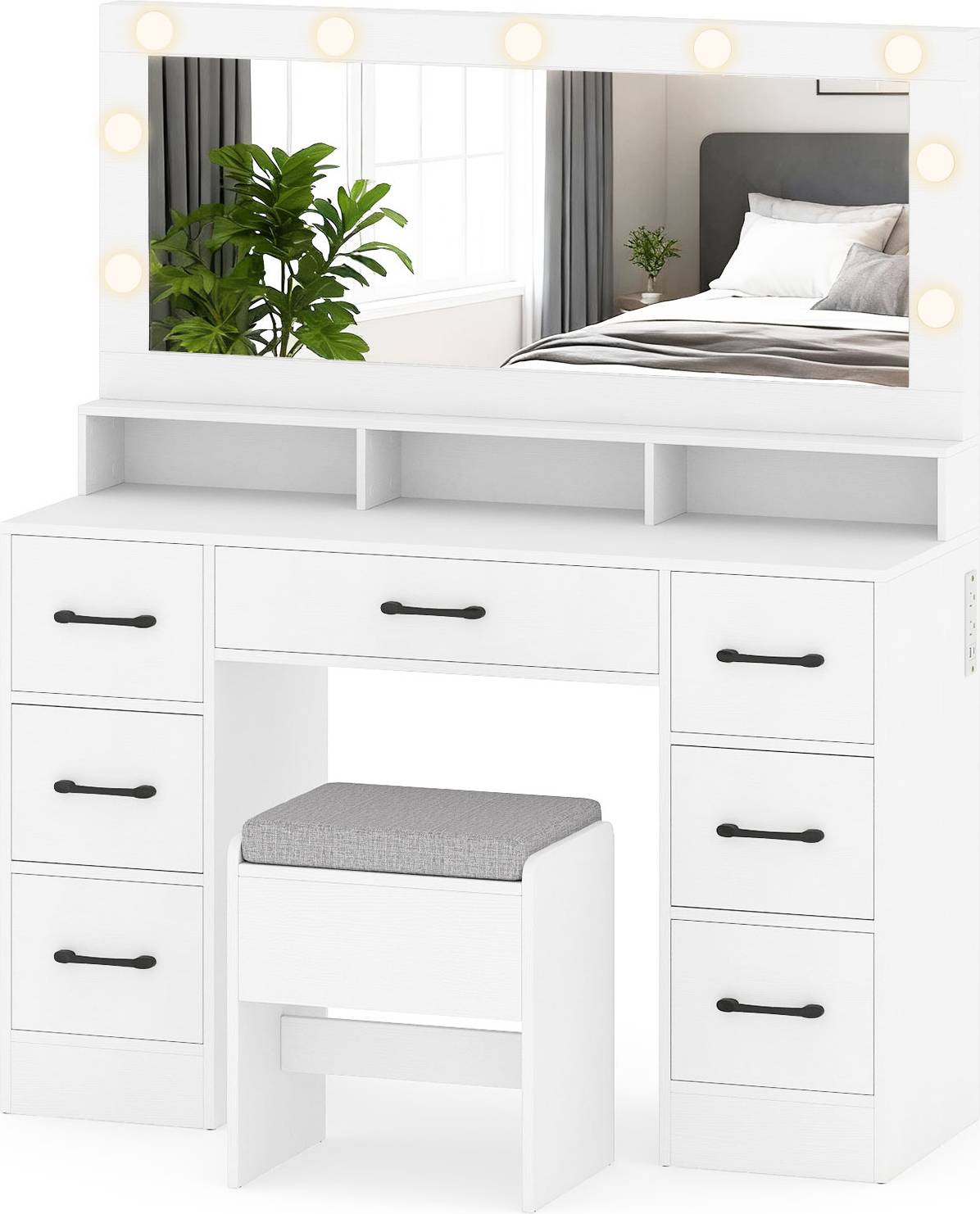Large makeup vanity SlickBlue LED Vanity Desk Large Drawer Dressing Table