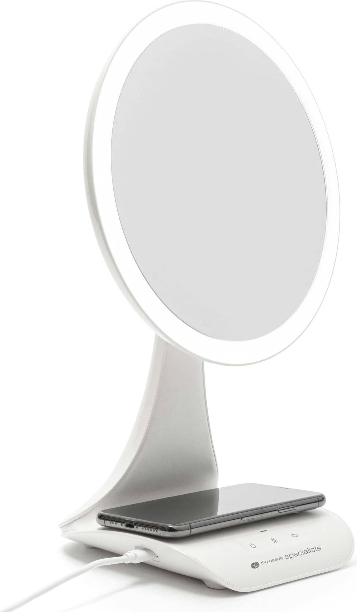Magnification LED Makeup Mirror With Wireless Charging Station