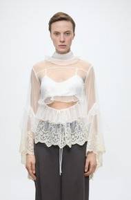 Bardot Lace Edge Ruffle Blouse - Ivory