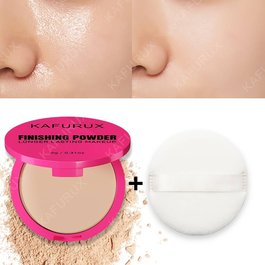Temu Pressed Powder With Puff Light Texture Waterproof