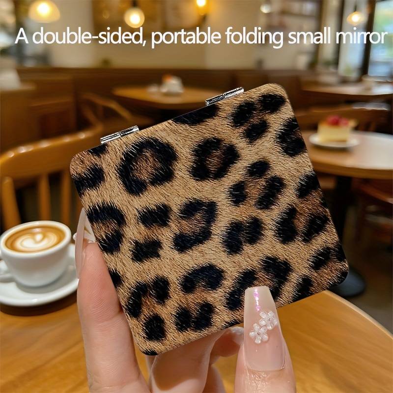Temu Leopard Print Compact Mini Handheld Mirror