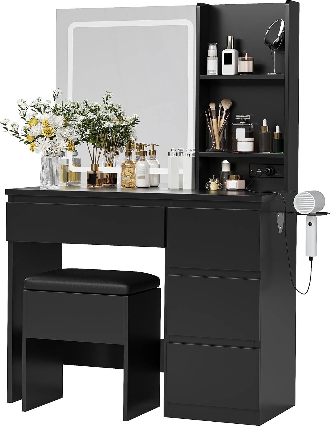 Black vanity set Garvee LED Lighted Vanity Desk Set Dressing Table