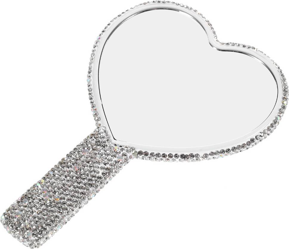 ABOOFAN Heart Shaped Rhinestone Compact Travel Mirror with Handle