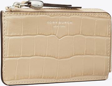 Tory burch zip card case Tory Burch Romy Croc-Embossed Zip Card Case - Light Hickory