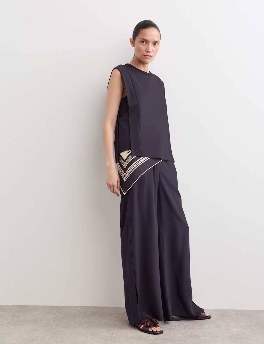 Cotton Modal Blend Ribbed Tank Top - Black