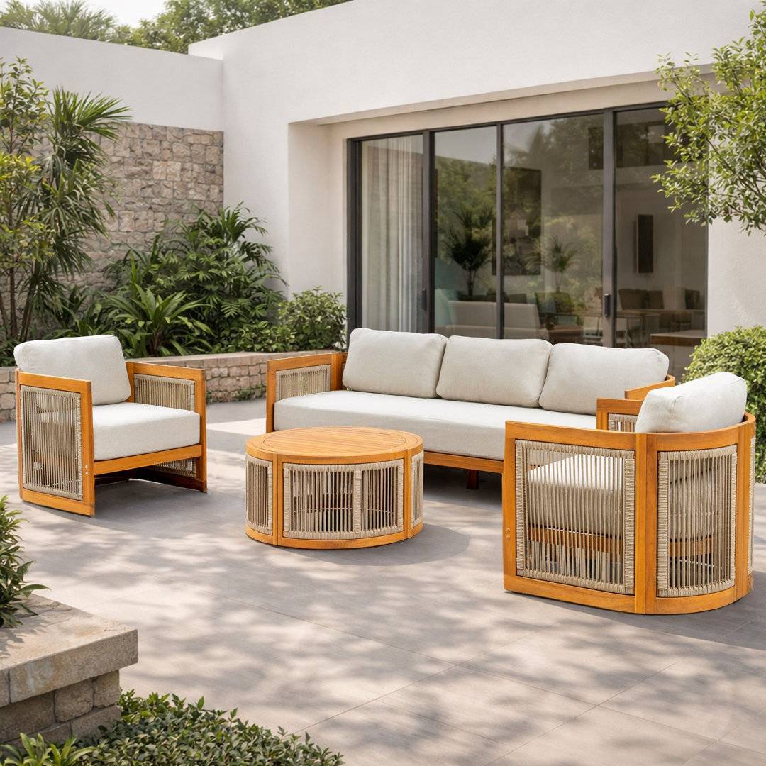 4-Piece Solid Wood Rope Sofa