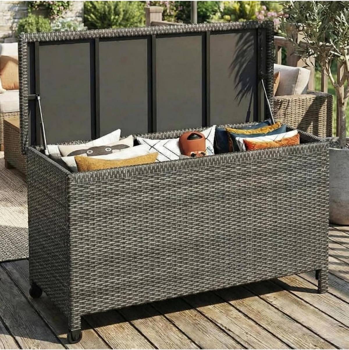 Large garden storage box Gaomon Large Wicker Rattan Deck Storage Box