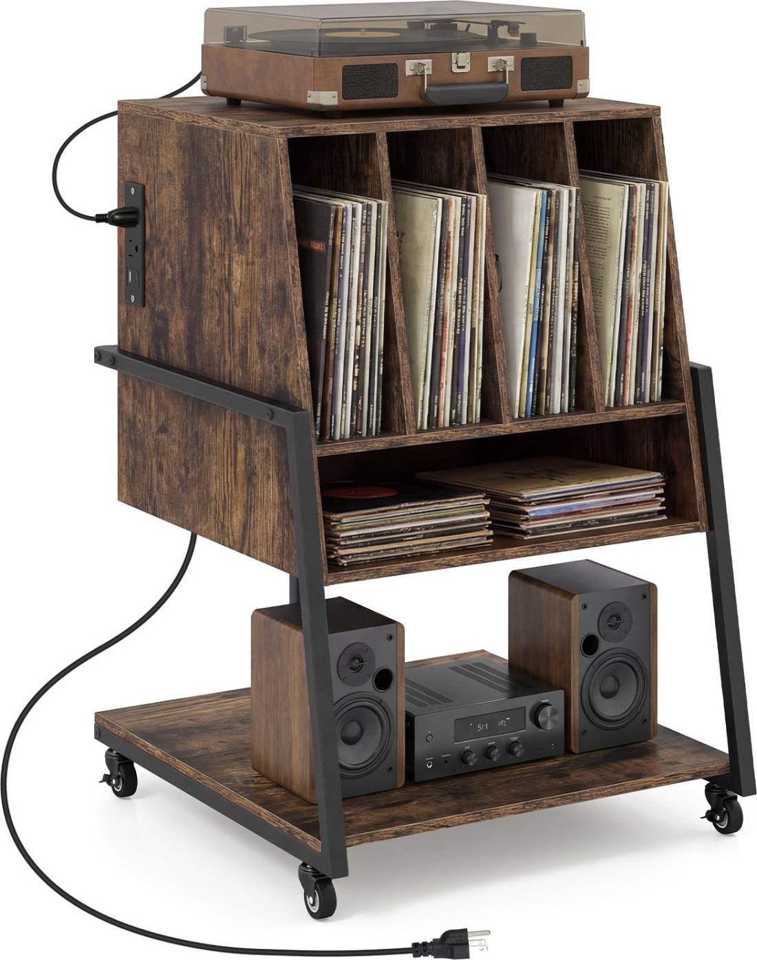 Record player stand SlickBlue Rustic Brown Record Player Stand