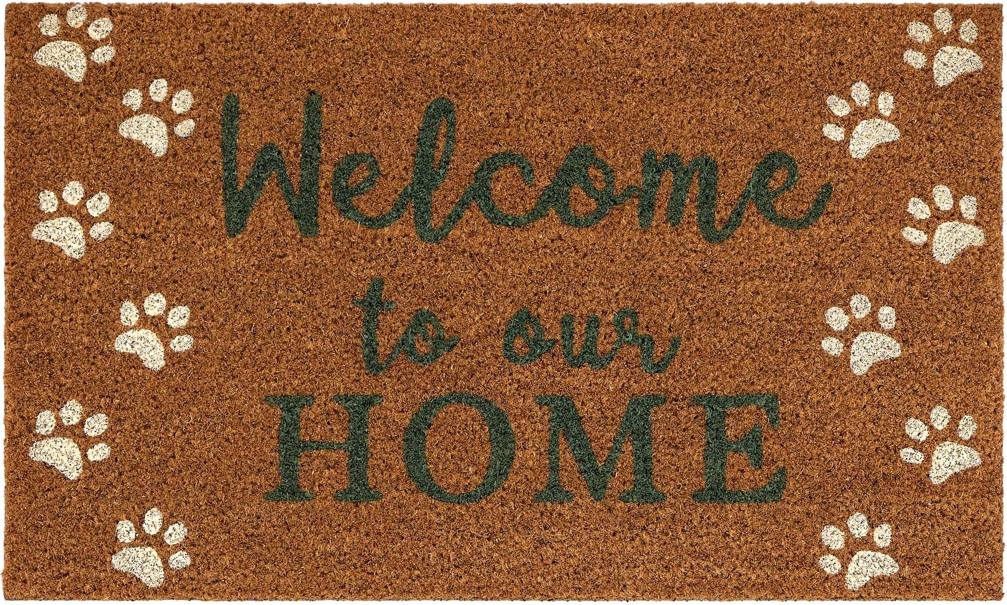 Hug Rug Paws Coir Doormat Natural, White