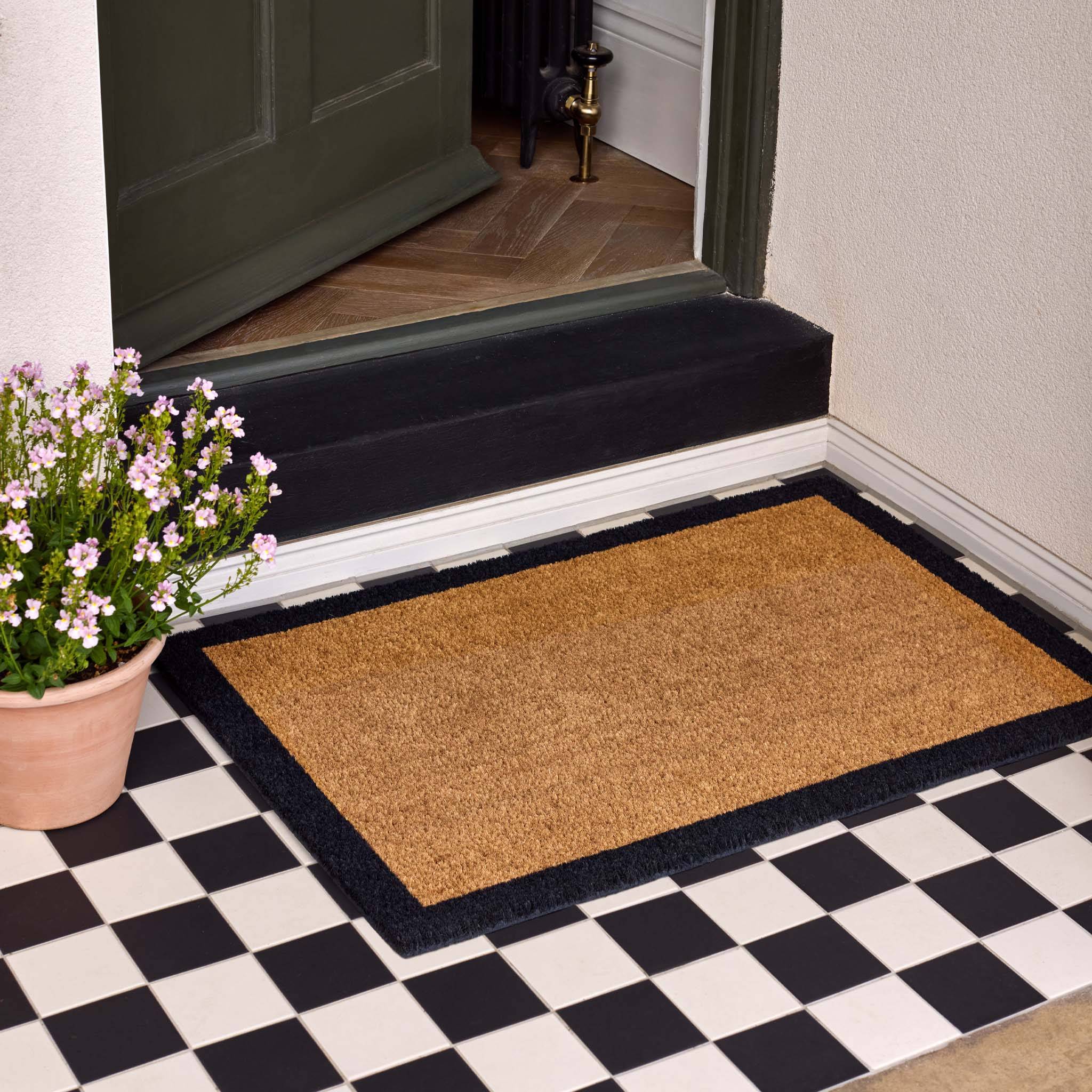 Hug Rug Printed Coir Border Doormat Grey Black, Blue