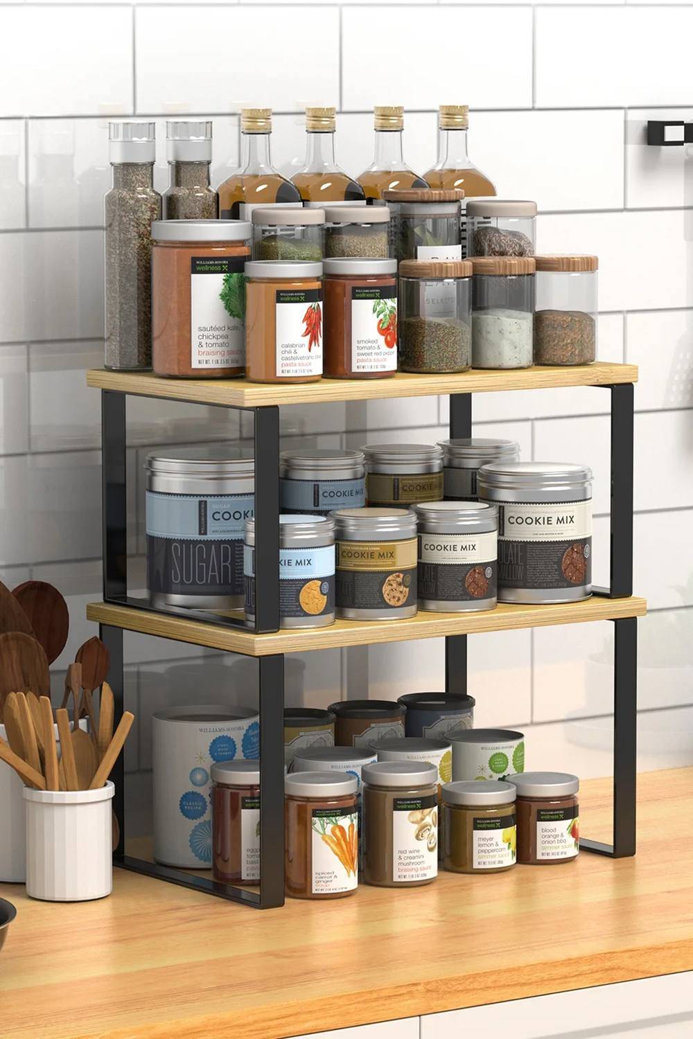 Living and Home Wooden Stackable Extendable Spice Rack 2 Pack