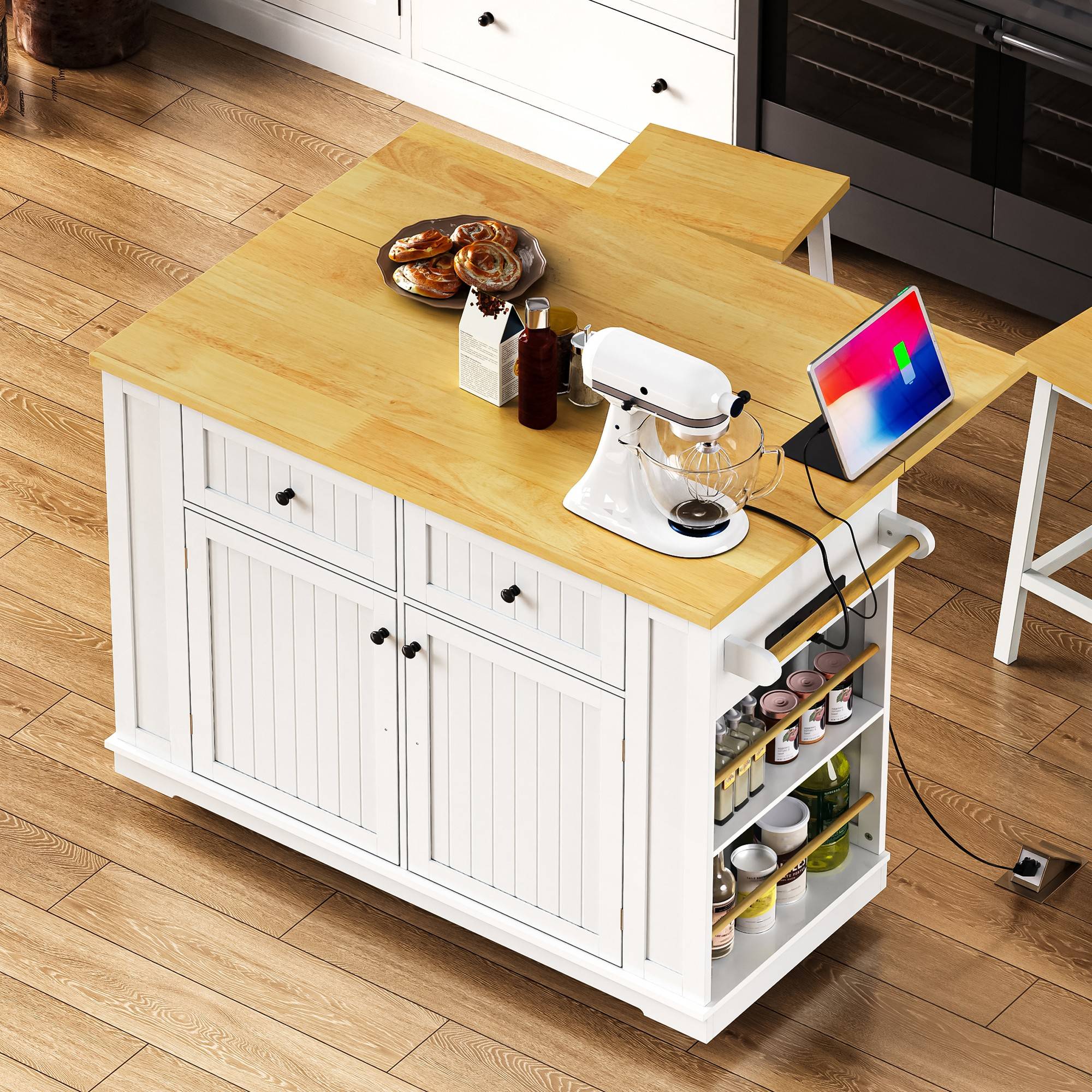 Kitchen storage rack Lirago 48inch Kitchen Island with 2 Bar Stools Storage Rack
