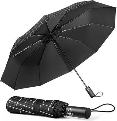 Tecknet Techrise Compact Windproof Auto Umbrella Fiberglass Frame 10 Ribs