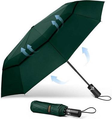 Tecknet Windproof Auto Umbrella Compact Travel Design 10 Ribs - Green