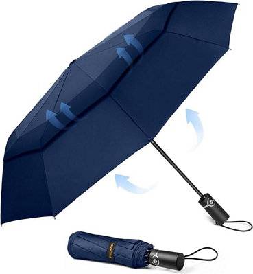 Tecknet Windproof Auto Umbrella 10-Rib Compact Travel Lightweight For Golf - Blue