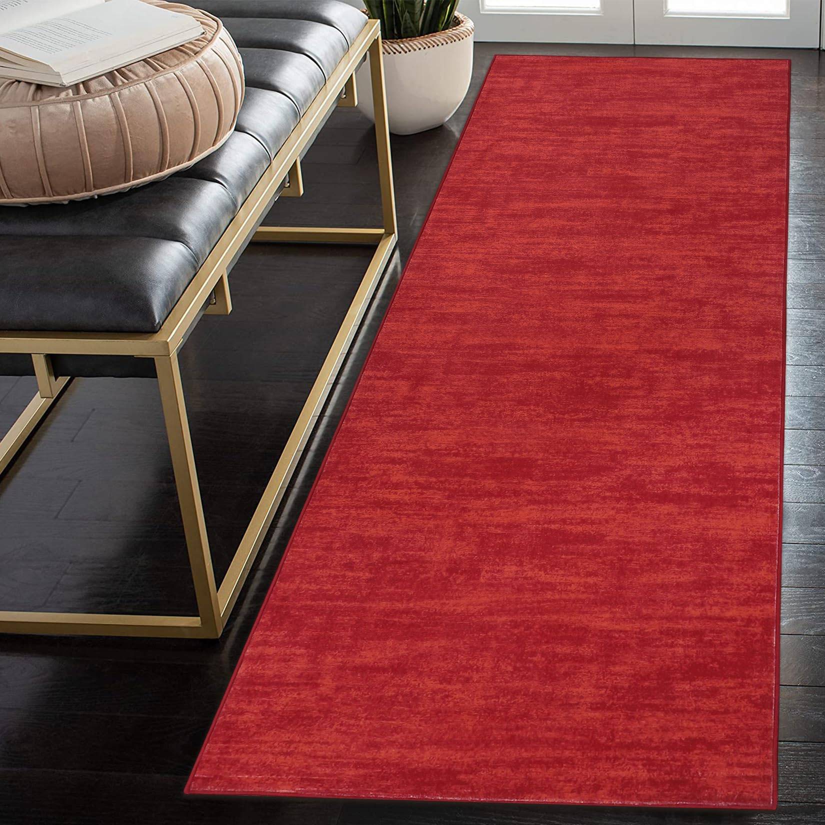 Garvee Solid Kitchen Runner Rug 2x8 Long Red 24x"