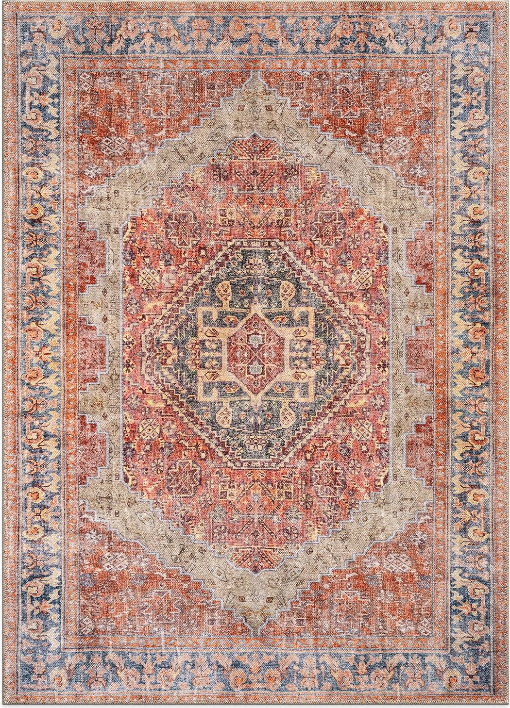 World Rug Gallery Vintage Style 4 x 6 ft Red Rectangular Red, Beige