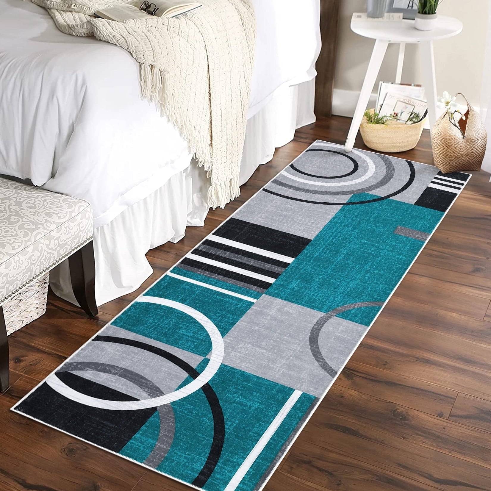 Gaomon 2x8 Modern Geometric Runner Rug Blue