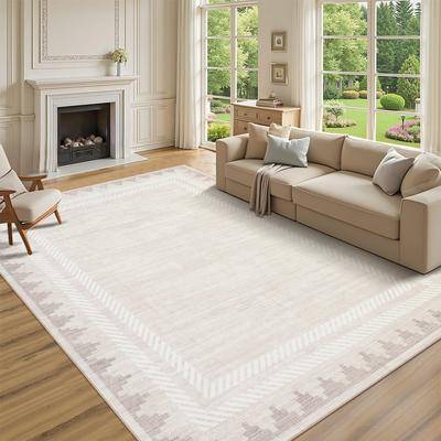 Garvee Graphic Modern Border Geometric Area Rug Beige