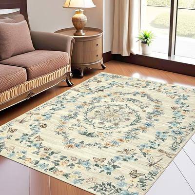 Garvee Modern Floral Wreath Insect Pattern Area Rug